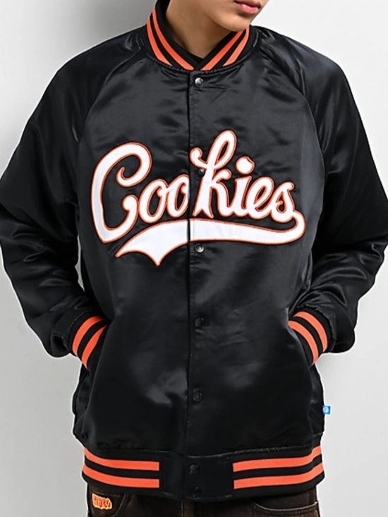 Cookies Jacket Black/Orange Other - Cookies Black/Orange Satin Jacket with  and White Script Sizes S /M/L New $85